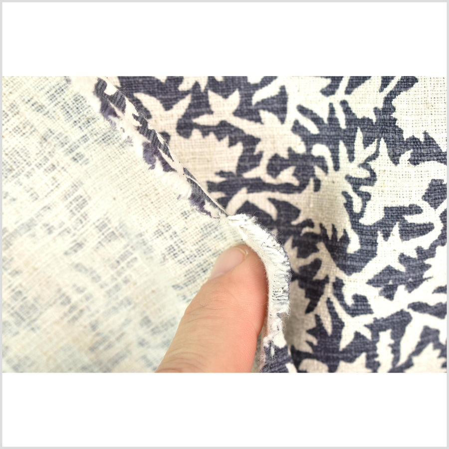 Stylized flower organic print, unbleached natural textured cotton, dusty marine blue/off-white, 46