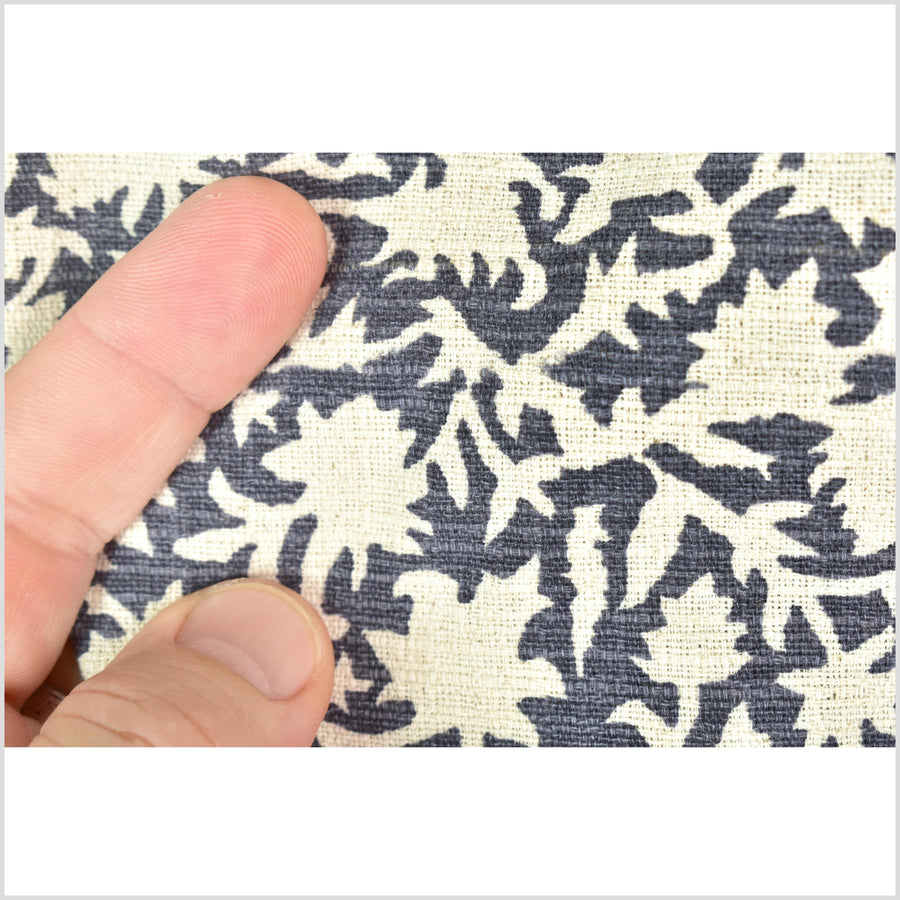 Stylized flower organic print, unbleached natural textured cotton, dusty marine blue/off-white, 46