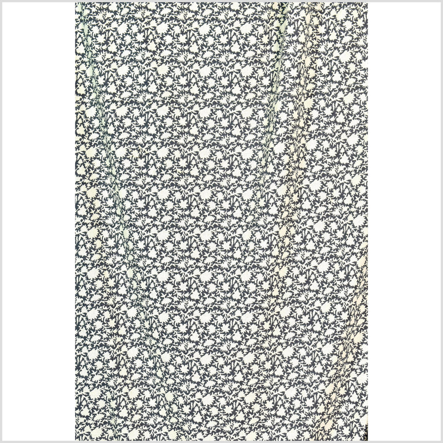 Stylized flower organic print, unbleached natural textured cotton, dusty marine blue/off-white, 46
