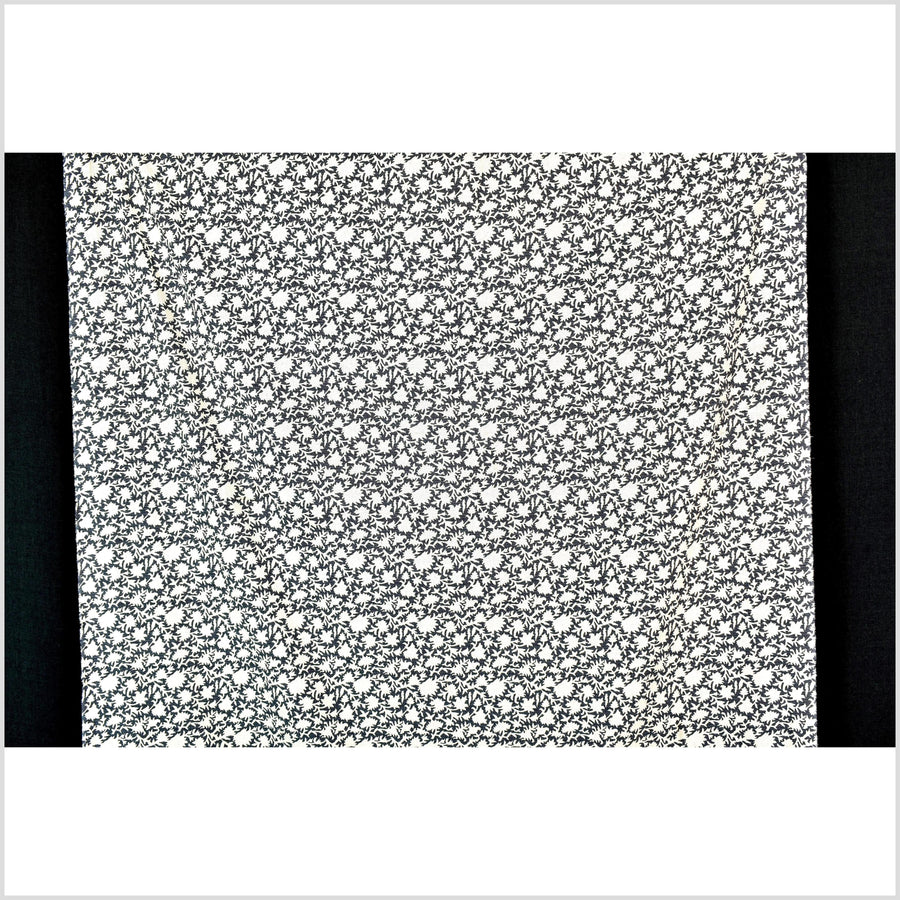 Stylized flower organic print, unbleached natural textured cotton, dusty marine blue/off-white, 46