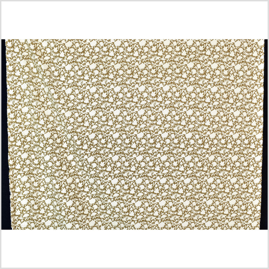 Stylized flower organic print, unbleached natural textured cotton, khaki olive/off-white, 46