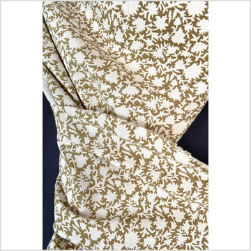 Stylized flower organic print, unbleached natural textured cotton, khaki olive/off-white, 46