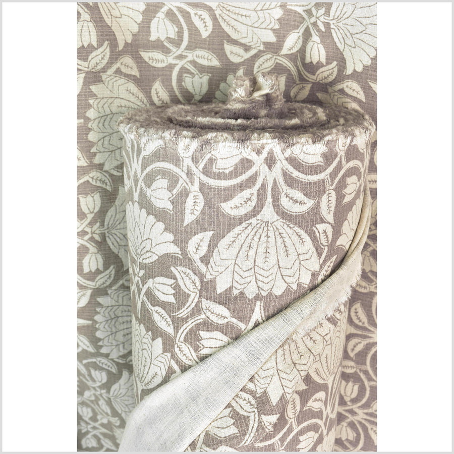 Fabulous beige buckskin suede floral print 100% cotton fabric, medium weight textured cloth, Thailand craft supply, sold by 10 yards PHA436-10
