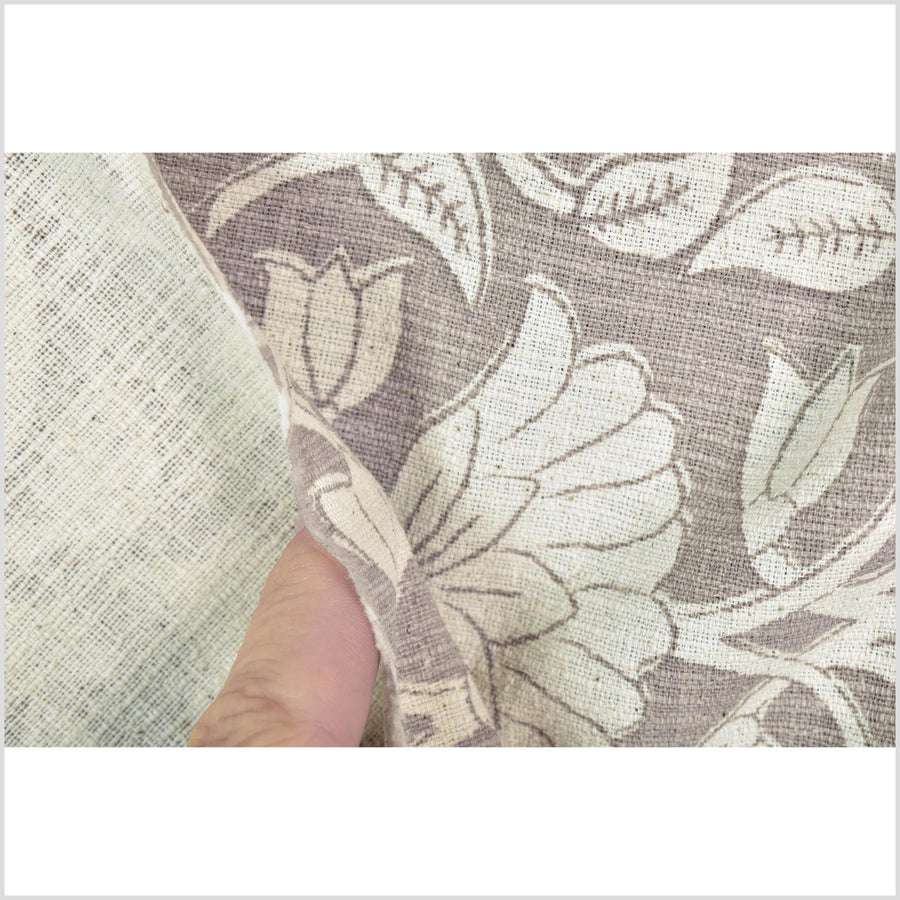 Fabulous beige buckskin suede floral print 100% cotton fabric, medium weight textured cloth, Thailand craft supply, sold by 10 yards PHA436-10