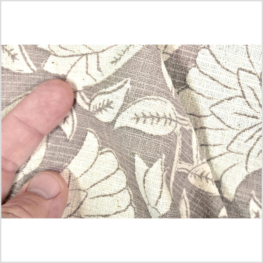 Fabulous beige buckskin suede floral print 100% cotton fabric, medium weight textured cloth, Thailand craft supply, sold by 10 yards PHA436-10