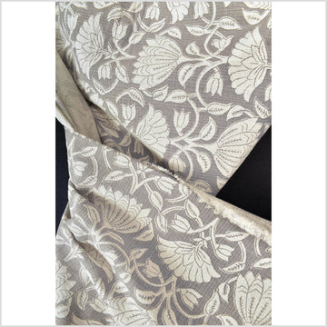 Fabulous beige buckskin suede floral print 100% cotton fabric, medium weight textured cloth, Thailand craft supply, sold by the yard PHA436