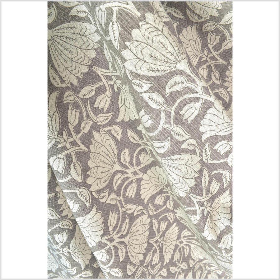 Fabulous beige buckskin suede floral print 100% cotton fabric, medium weight textured cloth, Thailand craft supply, sold by 10 yards PHA436-10