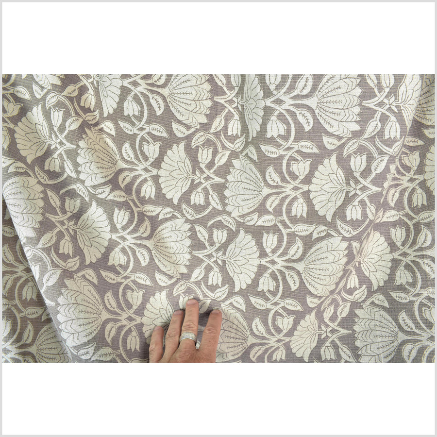 Fabulous beige buckskin suede floral print 100% cotton fabric, medium weight textured cloth, Thailand craft supply, sold by 10 yards PHA436-10