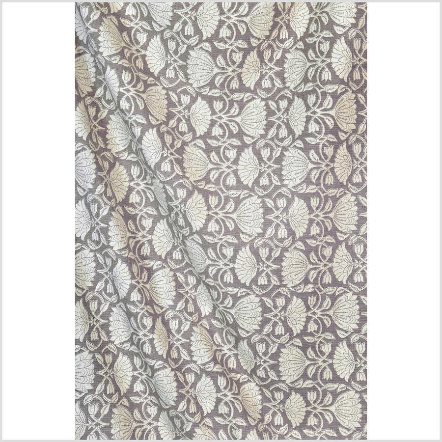 Fabulous beige buckskin suede floral print 100% cotton fabric, medium weight textured cloth, Thailand craft supply, sold by 10 yards PHA436-10