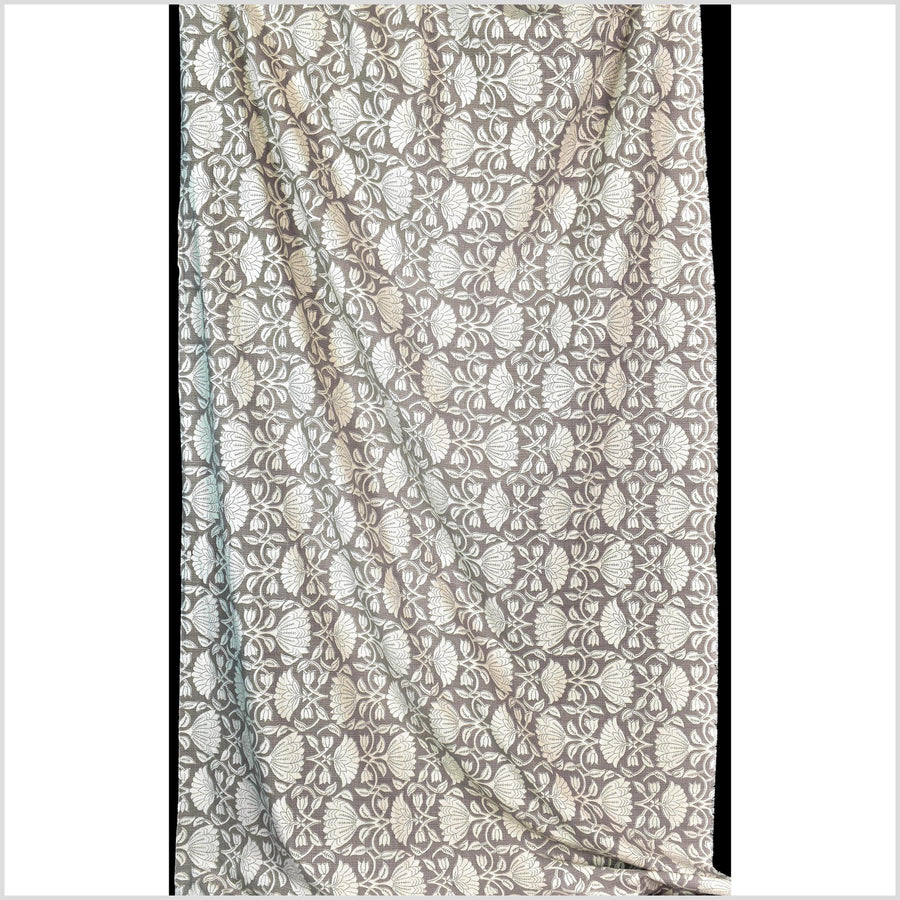 Fabulous beige buckskin suede floral print 100% cotton fabric, medium weight textured cloth, Thailand craft supply, sold by 10 yards PHA436-10