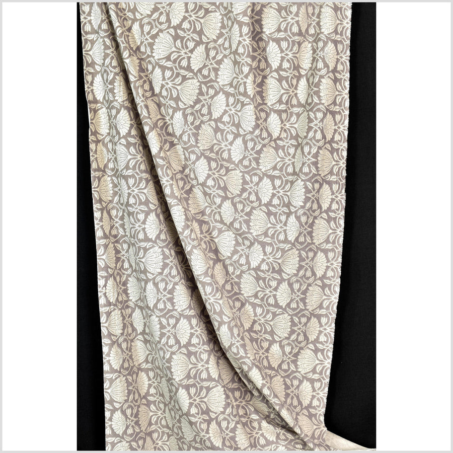 Fabulous beige buckskin suede floral print 100% cotton fabric, medium weight textured cloth, Thailand craft supply, sold by 10 yards PHA436-10