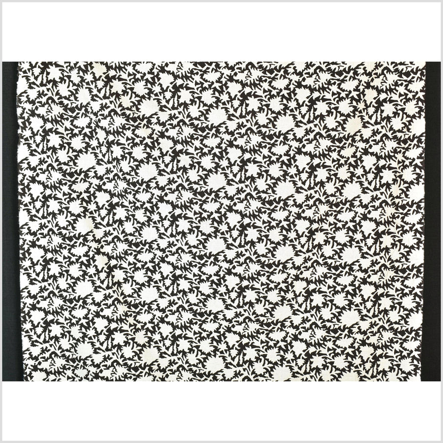 Big stylized flower organic print, unbleached natural textured cotton, charcoal black/off-white, 46