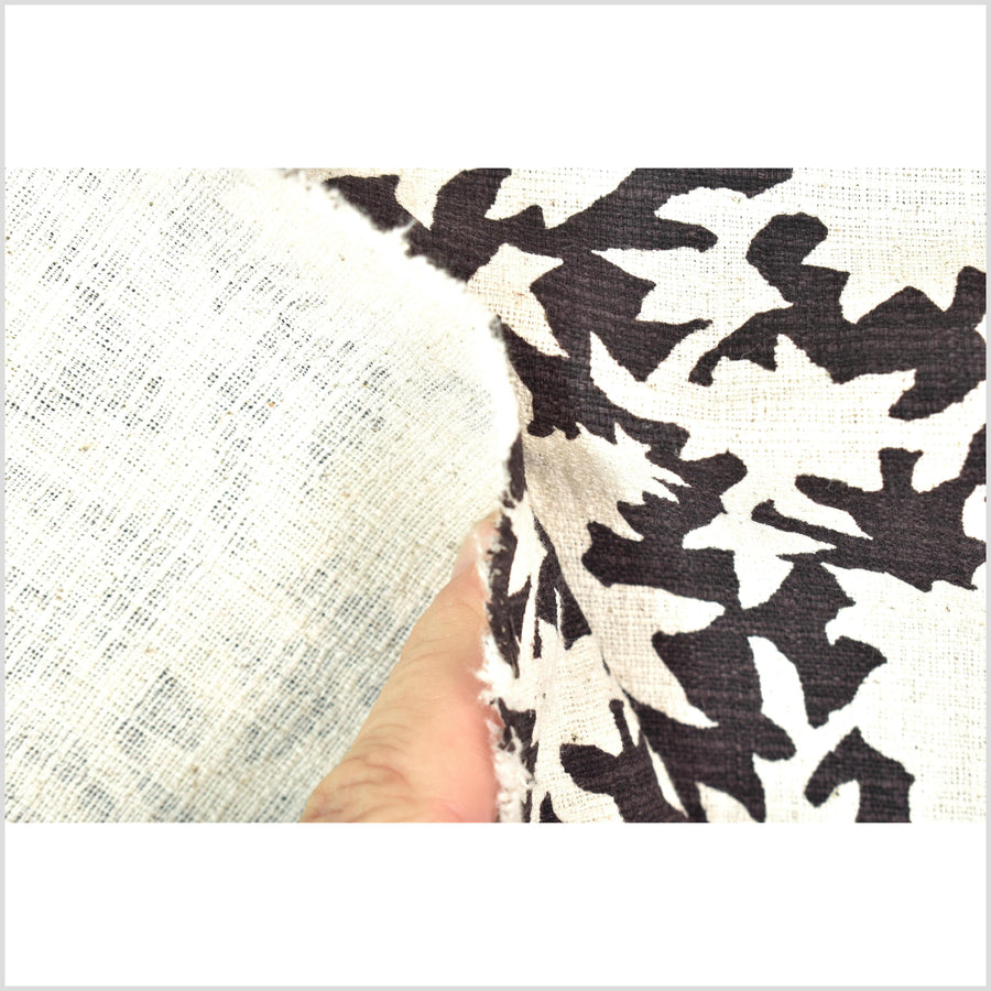 Big stylized flower organic print, unbleached natural textured cotton, charcoal black/off-white, 46