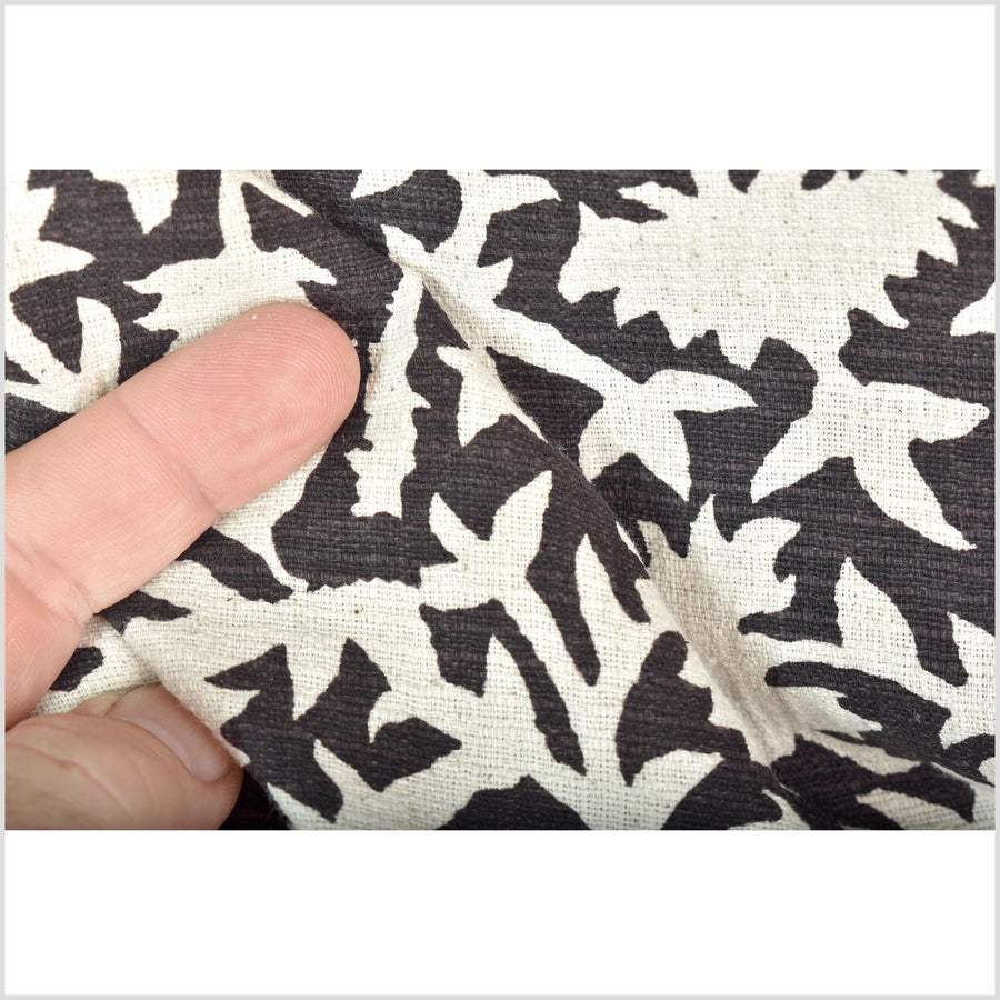 Big stylized flower organic print, unbleached natural textured cotton, charcoal black/off-white, 46