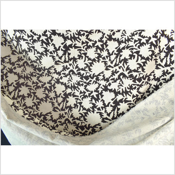 Big stylized flower organic print, unbleached natural textured cotton, charcoal black/off-white, 46