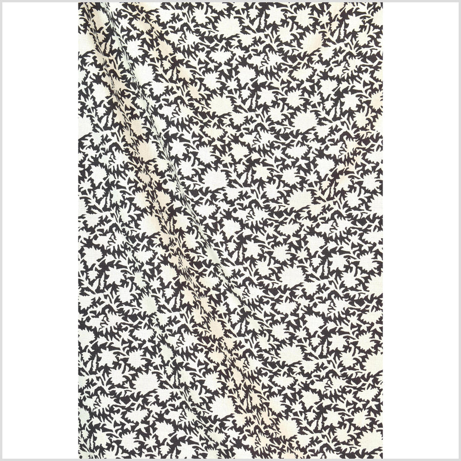 Big stylized flower organic print, unbleached natural textured cotton, charcoal black/off-white, 46