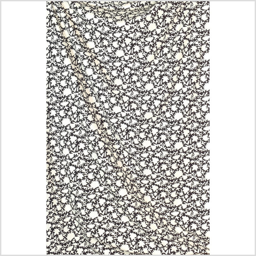 Big stylized flower organic print, unbleached natural textured cotton, charcoal black/off-white, 46