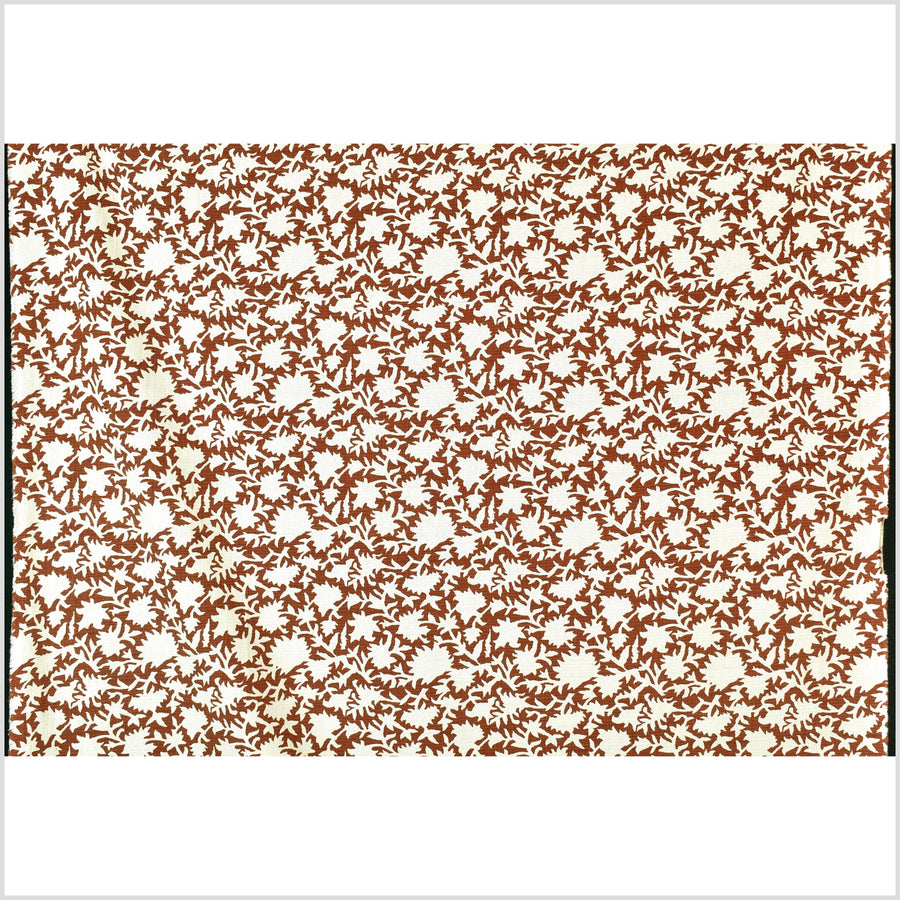 Big stylized flower organic print, unbleached natural textured cotton, oxblood chili oil/off-white, 46