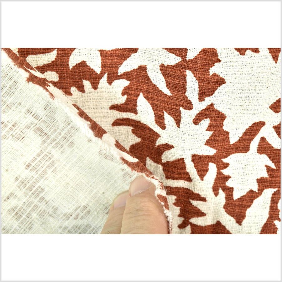 Big stylized flower organic print, unbleached natural textured cotton, oxblood chili oil/off-white, 46