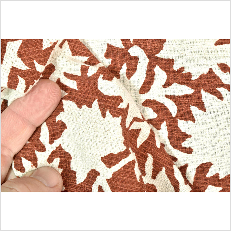 Big stylized flower organic print, unbleached natural textured cotton, oxblood chili oil/off-white, 46