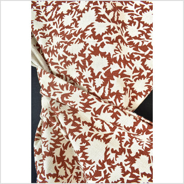 Big stylized flower organic print, unbleached natural textured cotton, oxblood chili oil/off-white, 46