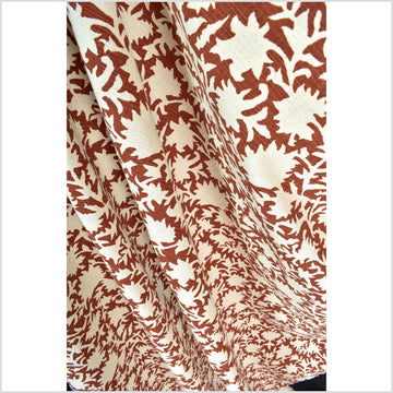 Big stylized flower organic print, unbleached natural textured cotton, oxblood chili oil/off-white, 46