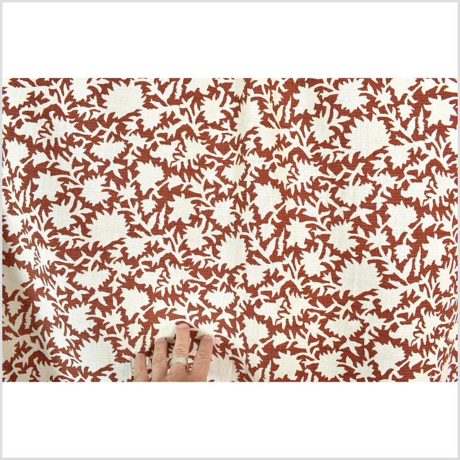 Big stylized flower organic print, unbleached natural textured cotton, oxblood chili oil/off-white, 46