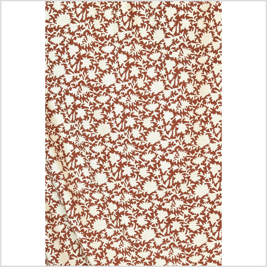 Big stylized flower organic print, unbleached natural textured cotton, oxblood chili oil/off-white, 46