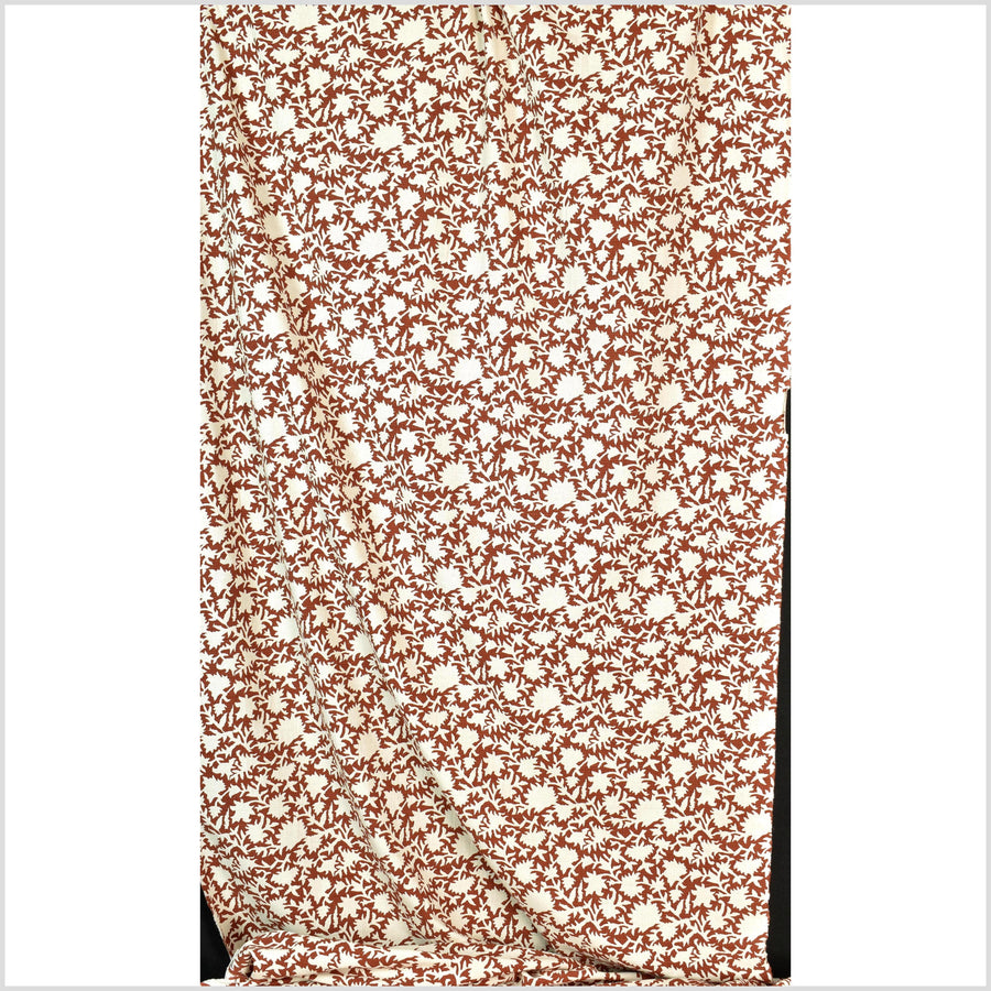 Big stylized flower organic print, unbleached natural textured cotton, oxblood chili oil/off-white, 46