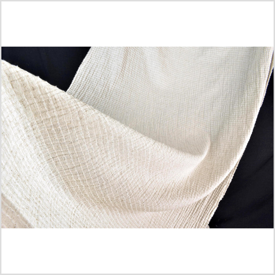 Neutral, off-white, big texture cotton linen fabric, embroidered square grid pattern, great hand feel, medium weight, Thai fabric PHA441