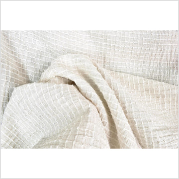 Neutral, off-white, big texture cotton linen fabric, embroidered square grid pattern, great hand feel, medium weight, Thai fabric PHA441