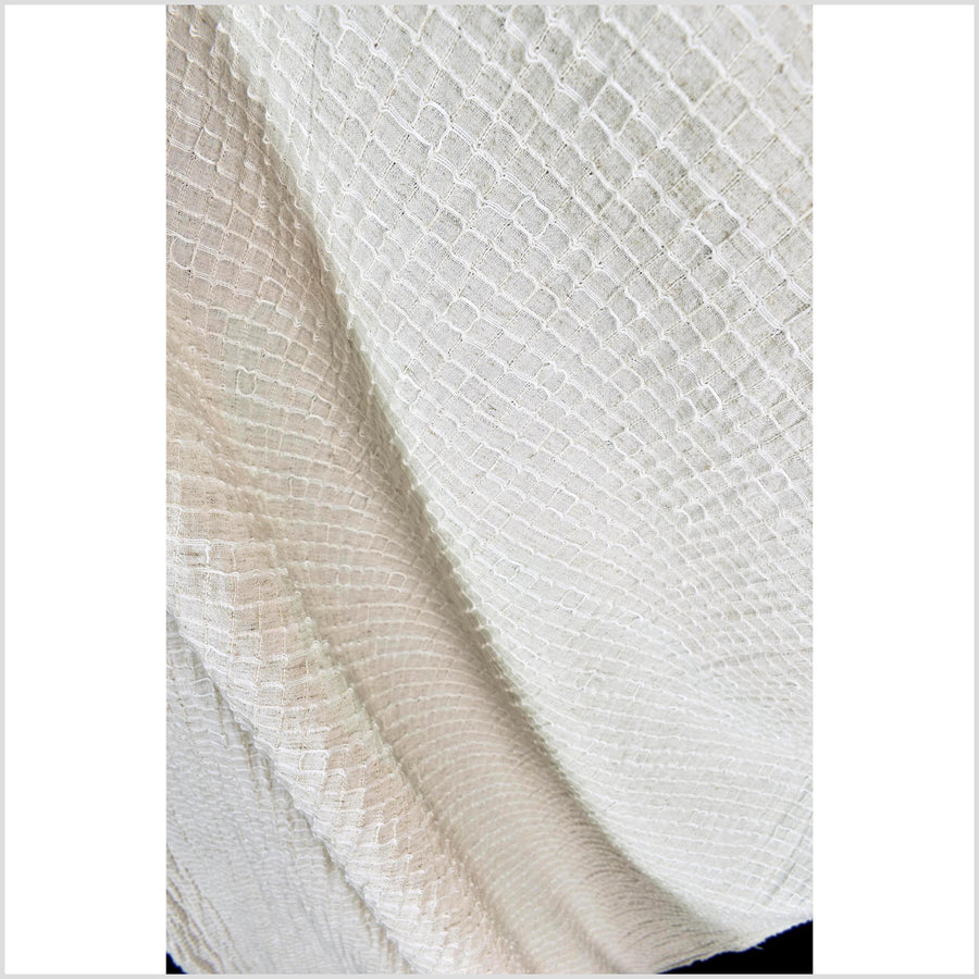 Neutral, off-white, big texture cotton linen fabric, embroidered square grid pattern, great hand feel, medium weight, Thai fabric PHA441