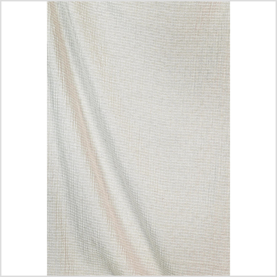 Neutral, off-white, big texture cotton linen fabric, embroidered square grid pattern, great hand feel, medium weight, Thai fabric PHA441