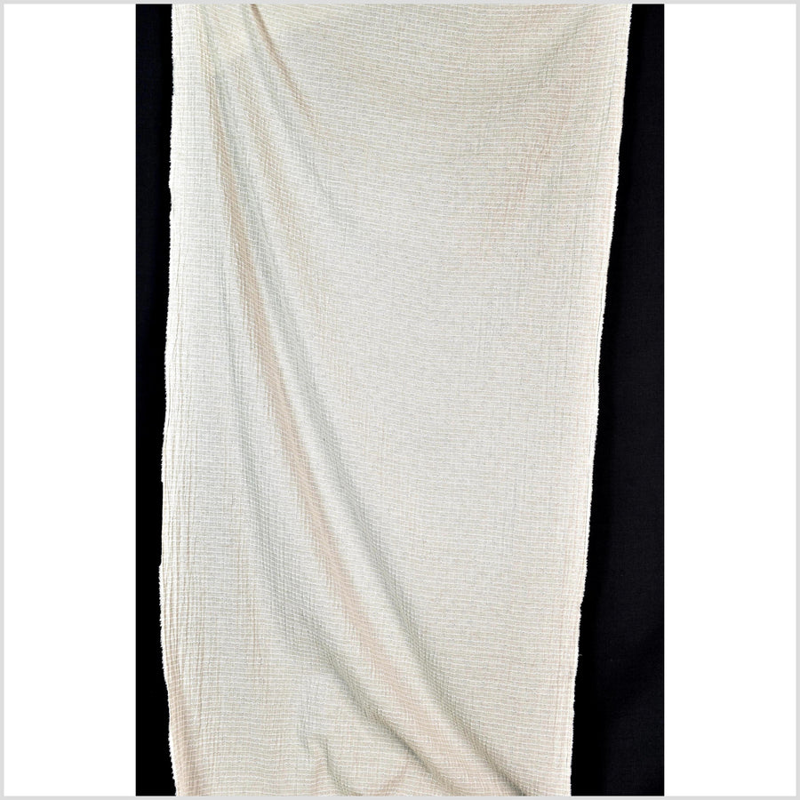 Neutral, off-white, big texture cotton linen fabric, embroidered square grid pattern, great hand feel, medium weight, Thai fabric PHA441