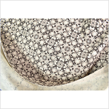 Stylized flower organic print, unbleached natural textured cotton, black ink sandstone gray off-white, 46