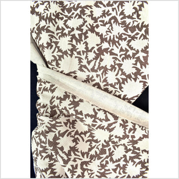 Big stylized flower organic print, unbleached natural textured cotton, chalky choco brown, off-white, 46