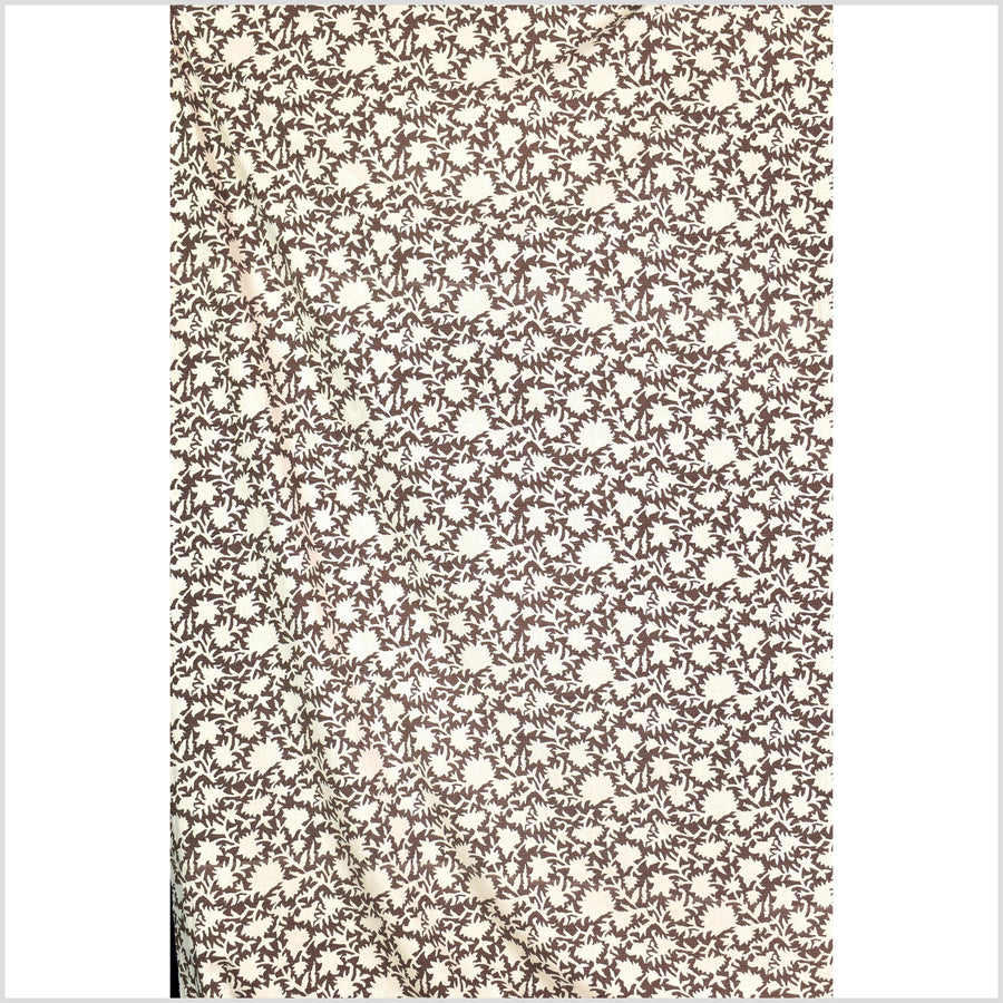 Big stylized flower organic print, unbleached natural textured cotton, chalky choco brown, off-white, 46