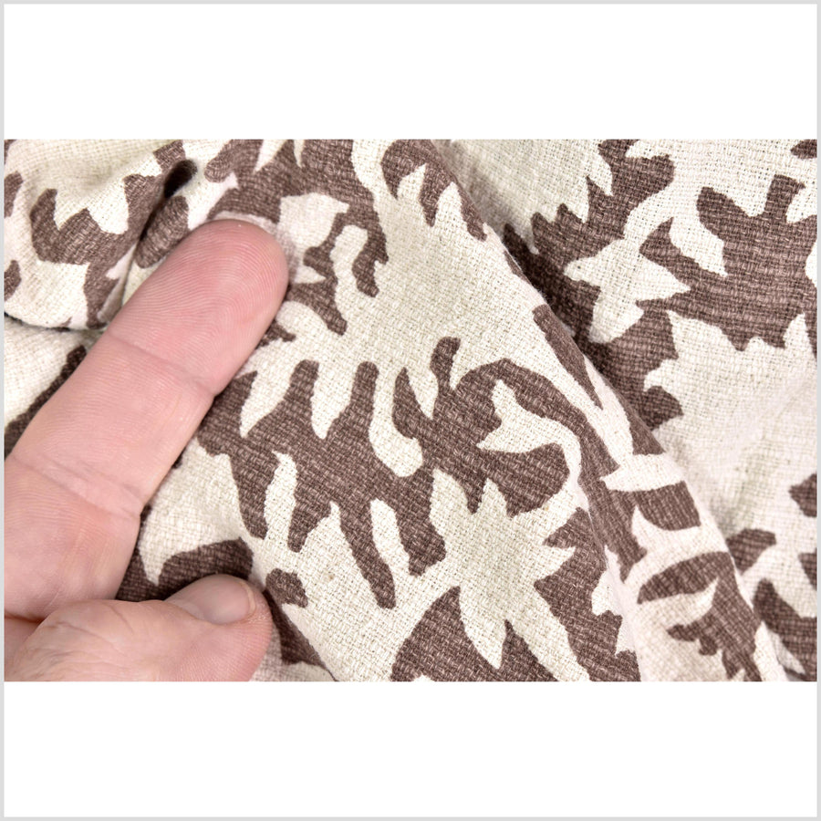 Big stylized flower organic print, unbleached natural textured cotton, chalky choco brown, off-white, 46