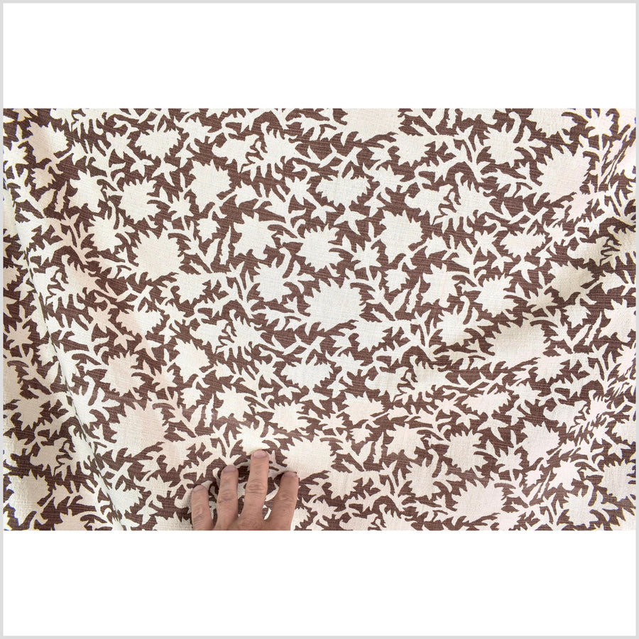 Big stylized flower organic print, unbleached natural textured cotton, chalky choco brown, off-white, 46