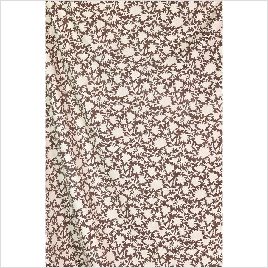 Big stylized flower organic print, unbleached natural textured cotton, chalky choco brown, off-white, 46