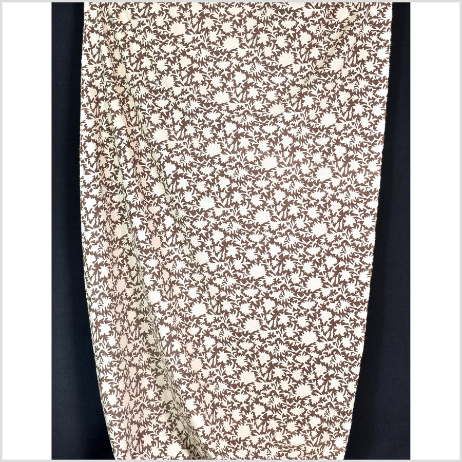 Big stylized flower organic print, unbleached natural textured cotton, chalky choco brown, off-white, 46