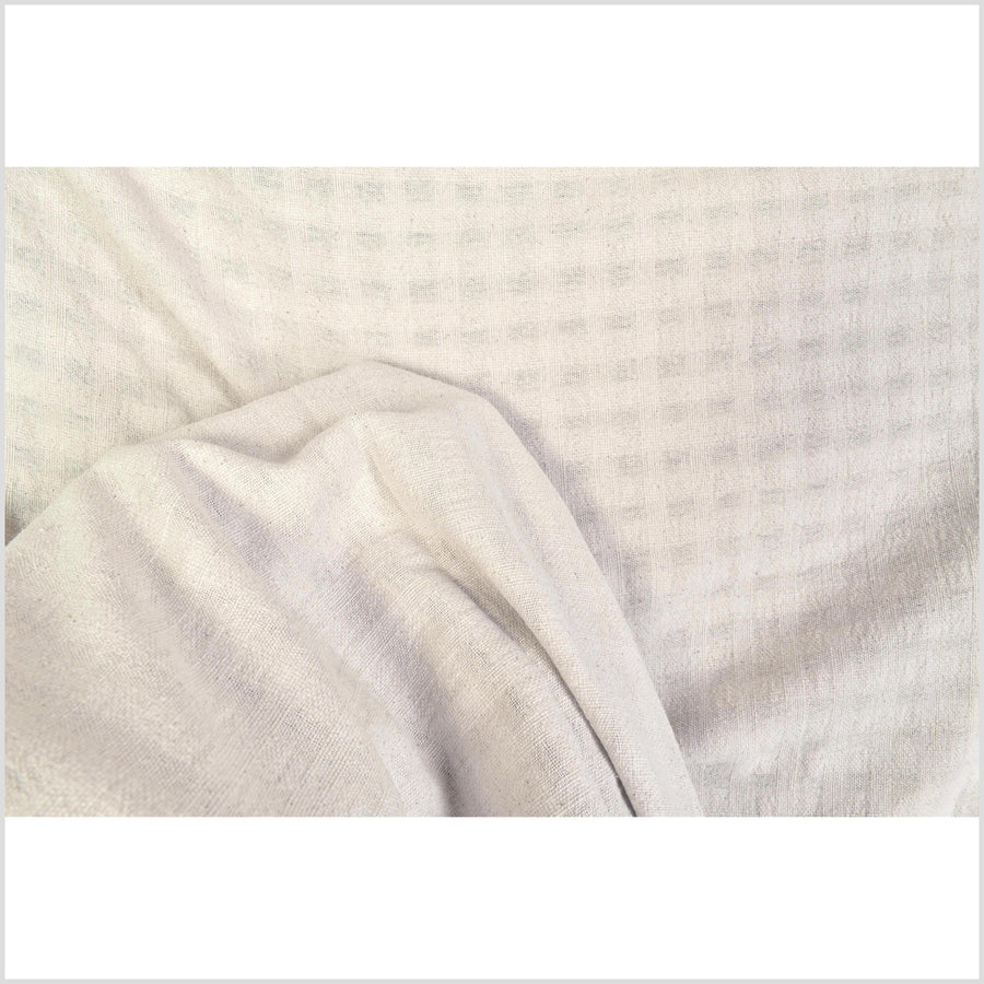 Unbleached, neutral natural geometric raised grid pattern cotton, medium-weight, Thai woven craft supply, Fabric By The Yard PHA445