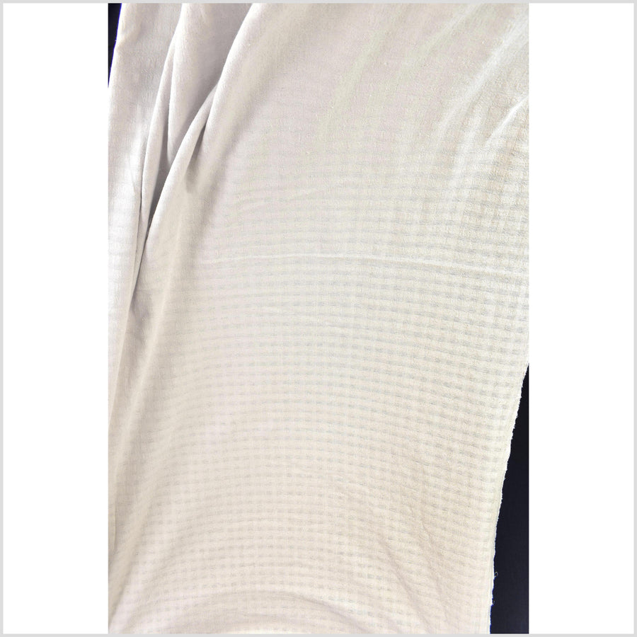 Unbleached, neutral natural geometric raised grid pattern cotton, medium-weight, Thai woven craft supply, Fabric By The Yard PHA445