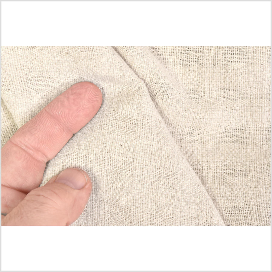 Unbleached, neutral natural geometric raised grid pattern cotton, medium-weight, Thai woven craft supply, Fabric By The Yard PHA445