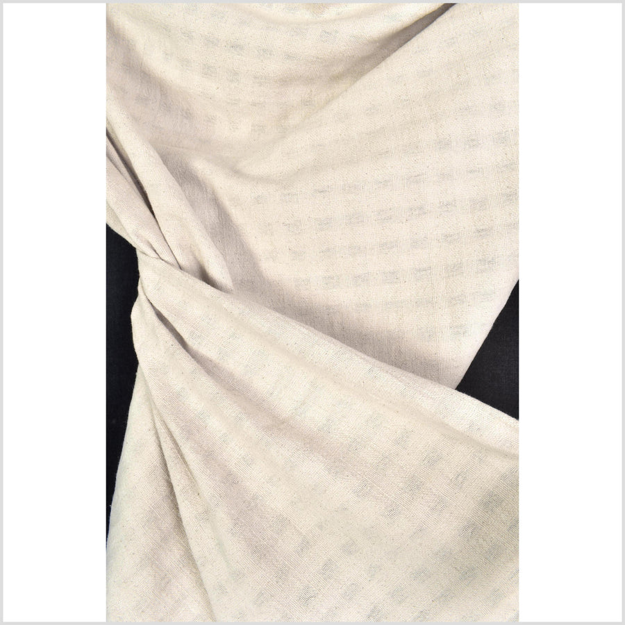 Unbleached, neutral natural geometric raised grid pattern cotton, medium-weight, Thai woven craft supply, Fabric By The Yard PHA445