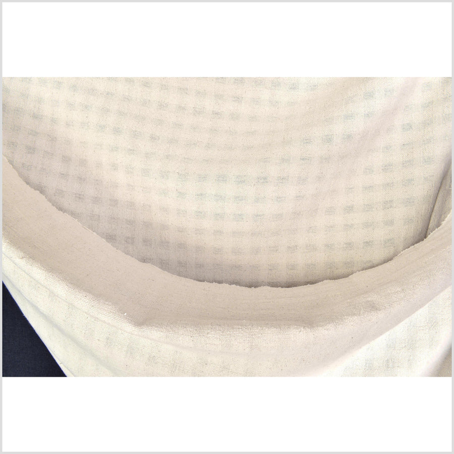 Unbleached, neutral natural geometric raised grid pattern cotton, medium-weight, Thai woven craft supply, Fabric By The Yard PHA445