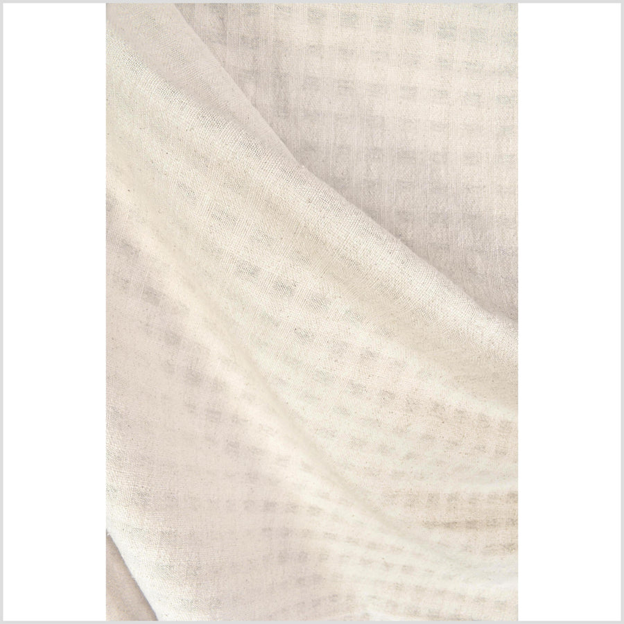 Unbleached, neutral natural geometric raised grid pattern cotton, medium-weight, Thai woven craft supply, Fabric By The Yard PHA445
