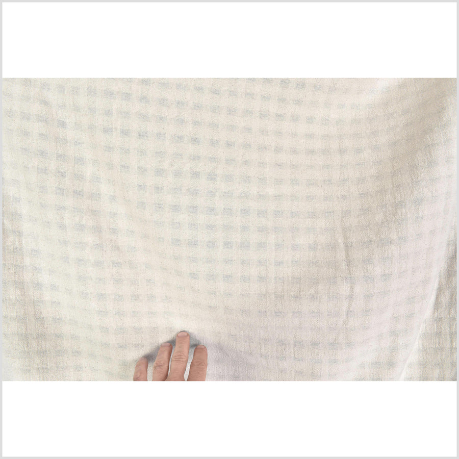 Unbleached, neutral natural geometric raised grid pattern cotton, medium-weight, Thai woven craft supply, Fabric By The Yard PHA445