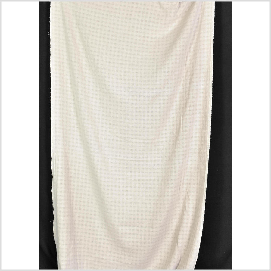 Unbleached, neutral natural geometric raised grid pattern cotton, medium-weight, Thai woven craft supply, Fabric By The Yard PHA445