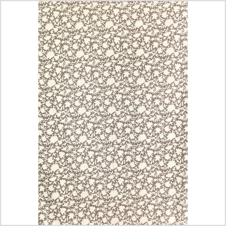 Big stylized flower organic print, unbleached natural textured cotton, sandstone beige, off-white, 46